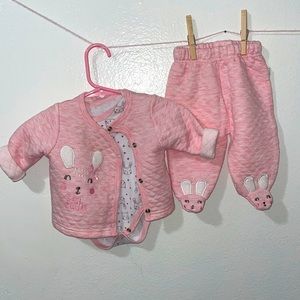 Duck duck goose jacket with footie bottom set